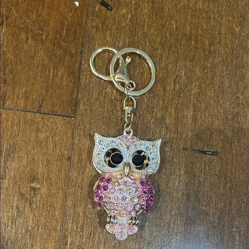 Pink and Gold Owl Keychain
